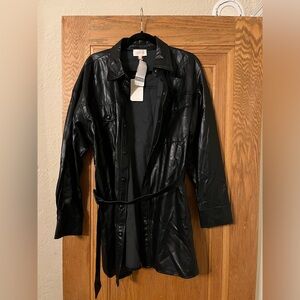 Skies Are Blue Longline Faux Leather Belted women’s Jacket